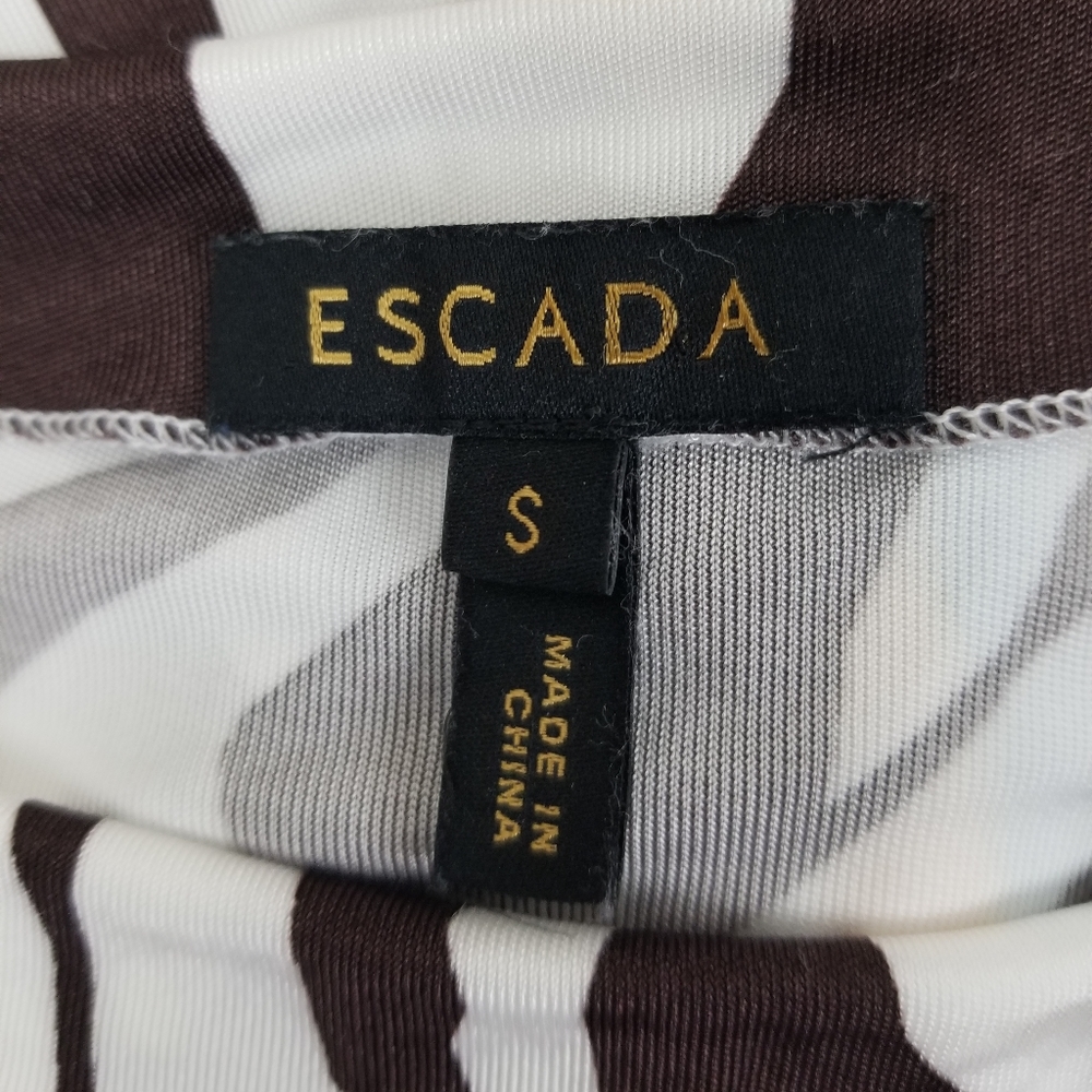 Escada Brown Animal Print Combo Jersey Blouse Belted Sleeveless Size Small - Picture 10 of 12